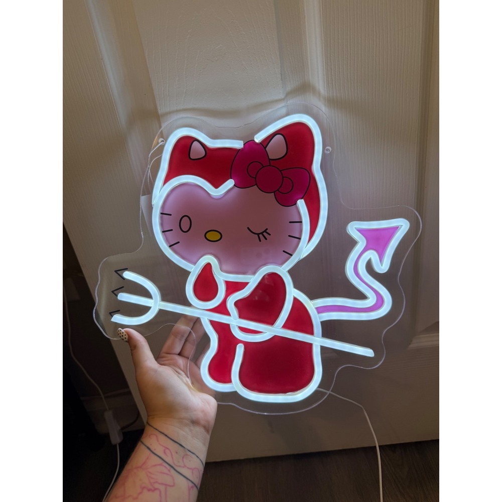 Hello Kitty Devil LED Neon Sign Sanrio Red Pink Wall Decor Light 13.5 Inch